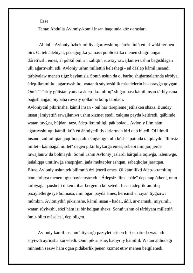 Abdulla Avloniy-komil insan haqqında kóz qarasları 1