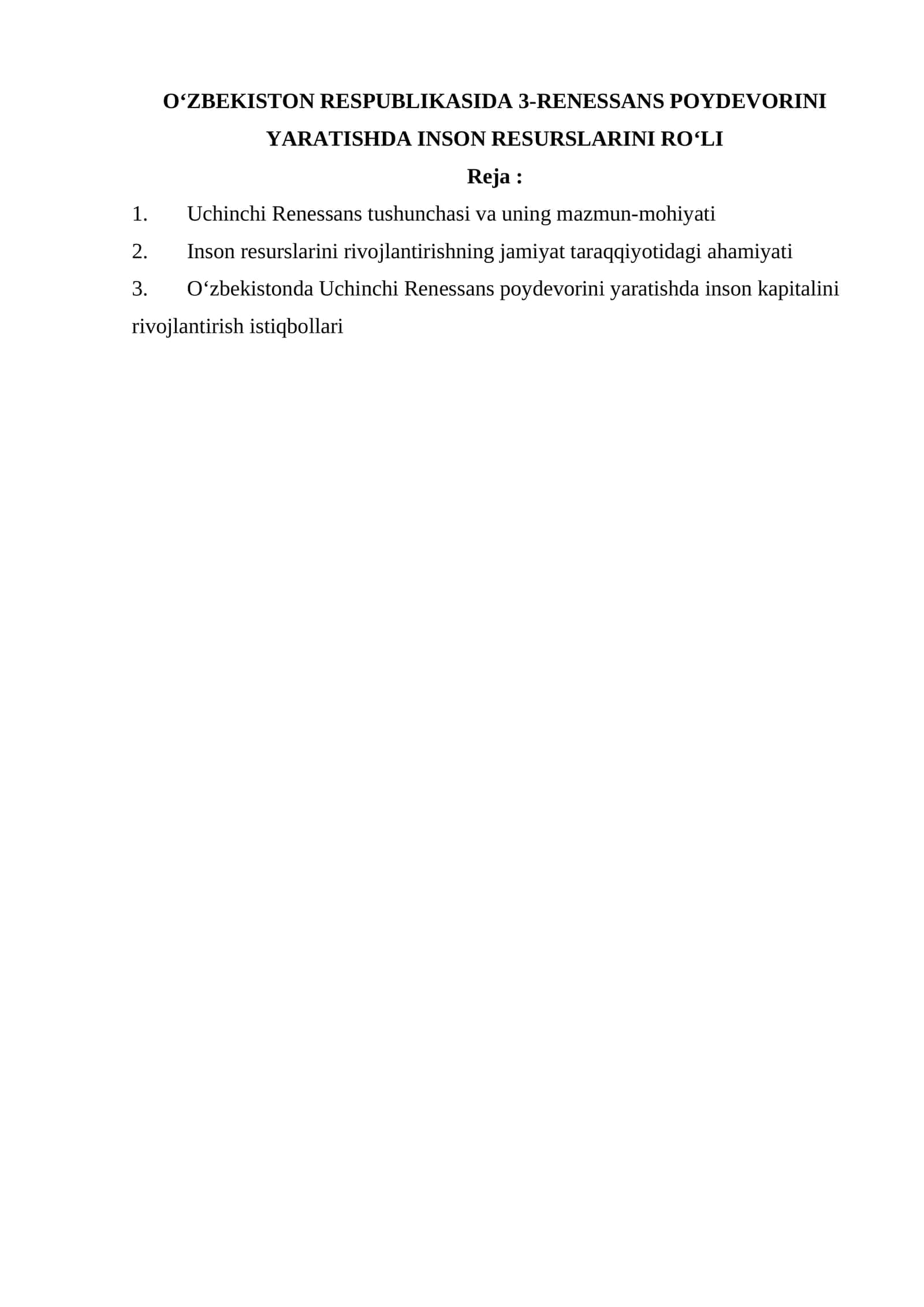 Oʻzbekistonda Uchinchi Renessans Poyevorini Yaratish 1