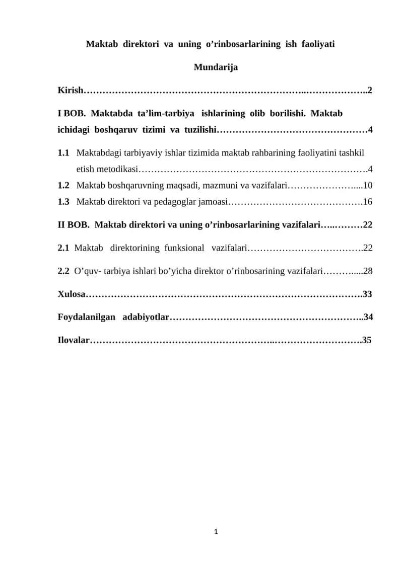 Maktab direktori va uning o’rinbosarlarining ish faoliyati 1