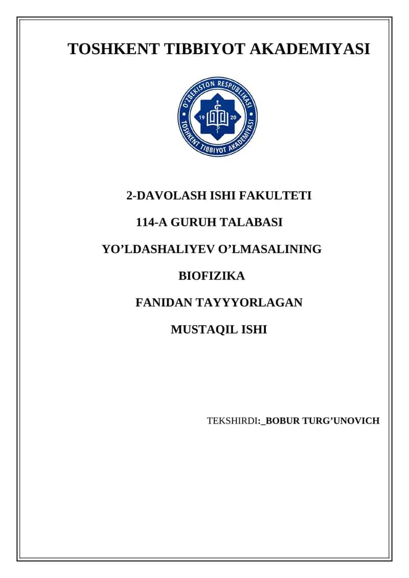 Biomexanika fanidan mustaqil ish 1