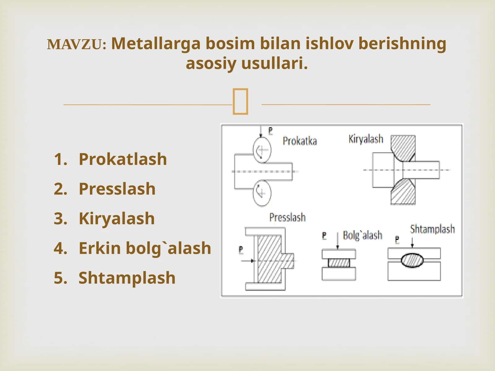 Metallarga bosim bilan ishlov berishning asosiy usullari 1
