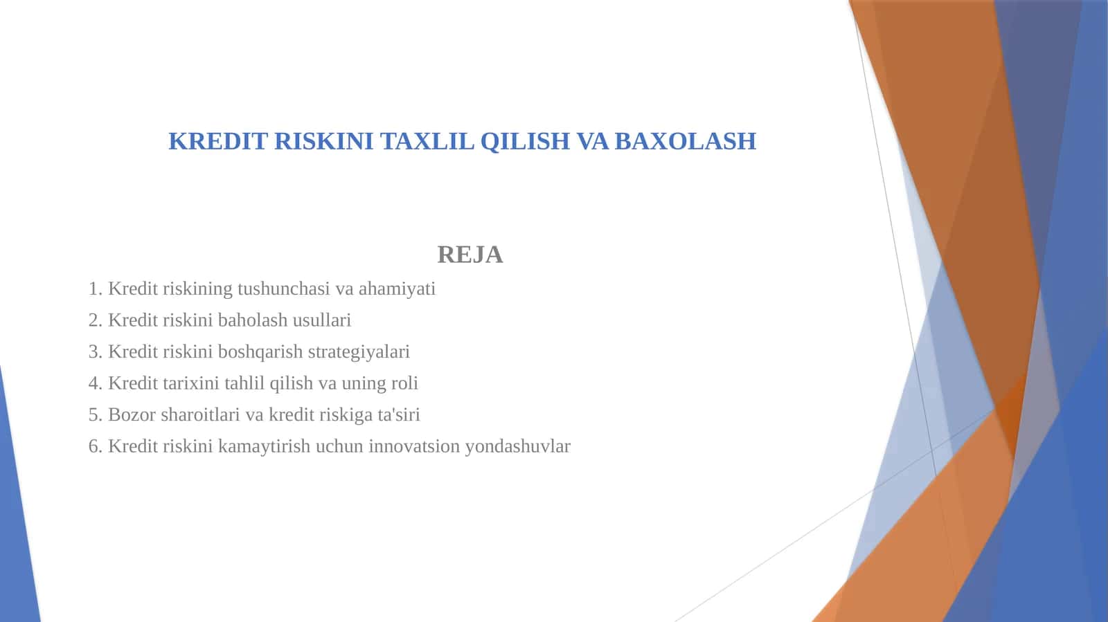 KREDIT RISKINI TAXLIL QILISH VA BAXOLASH 1
