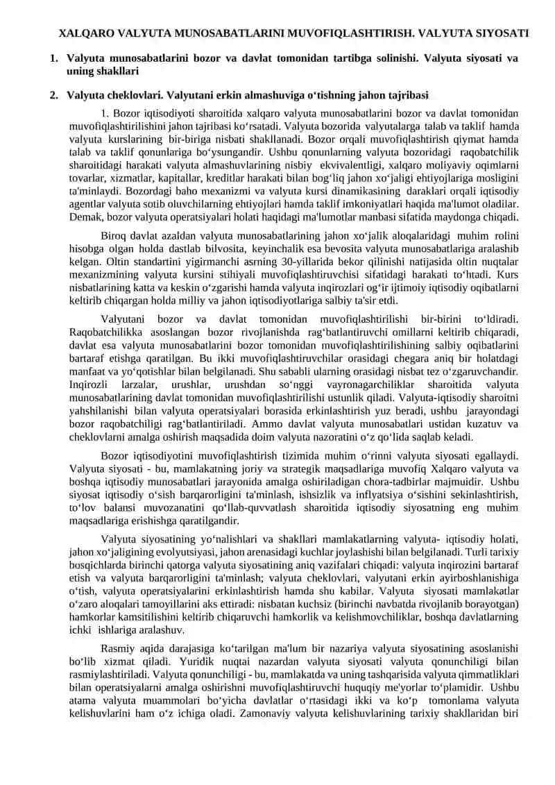 Valyuta munosabatlarini muvofiqlashtirish