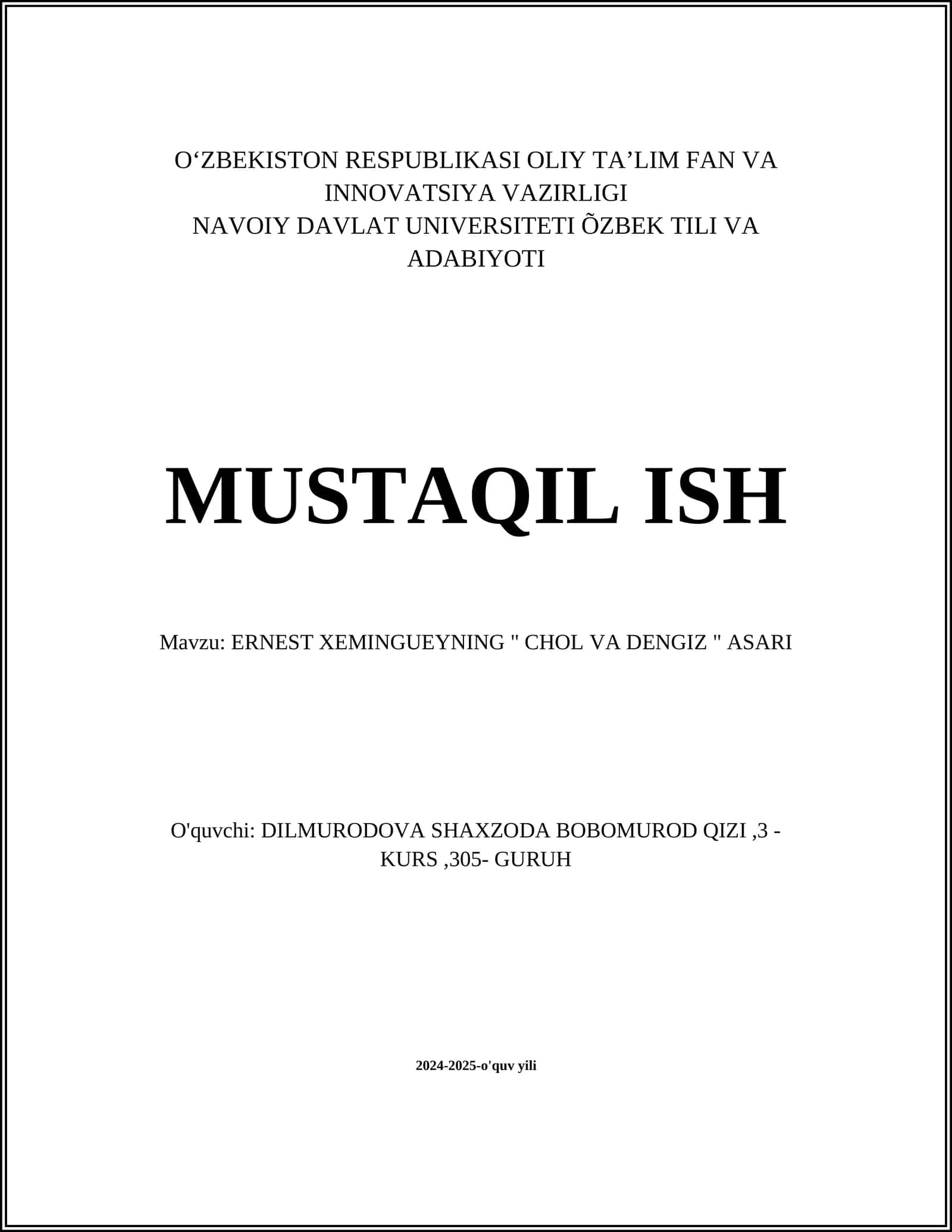 ERNEST XEMINGUEYNING " CHOL VA DENGIZ " ASARI 1