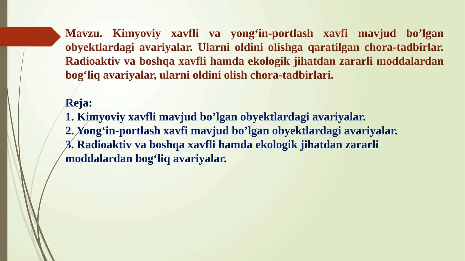Kimyoviy xavfli ob'ektlardagi avariya 1