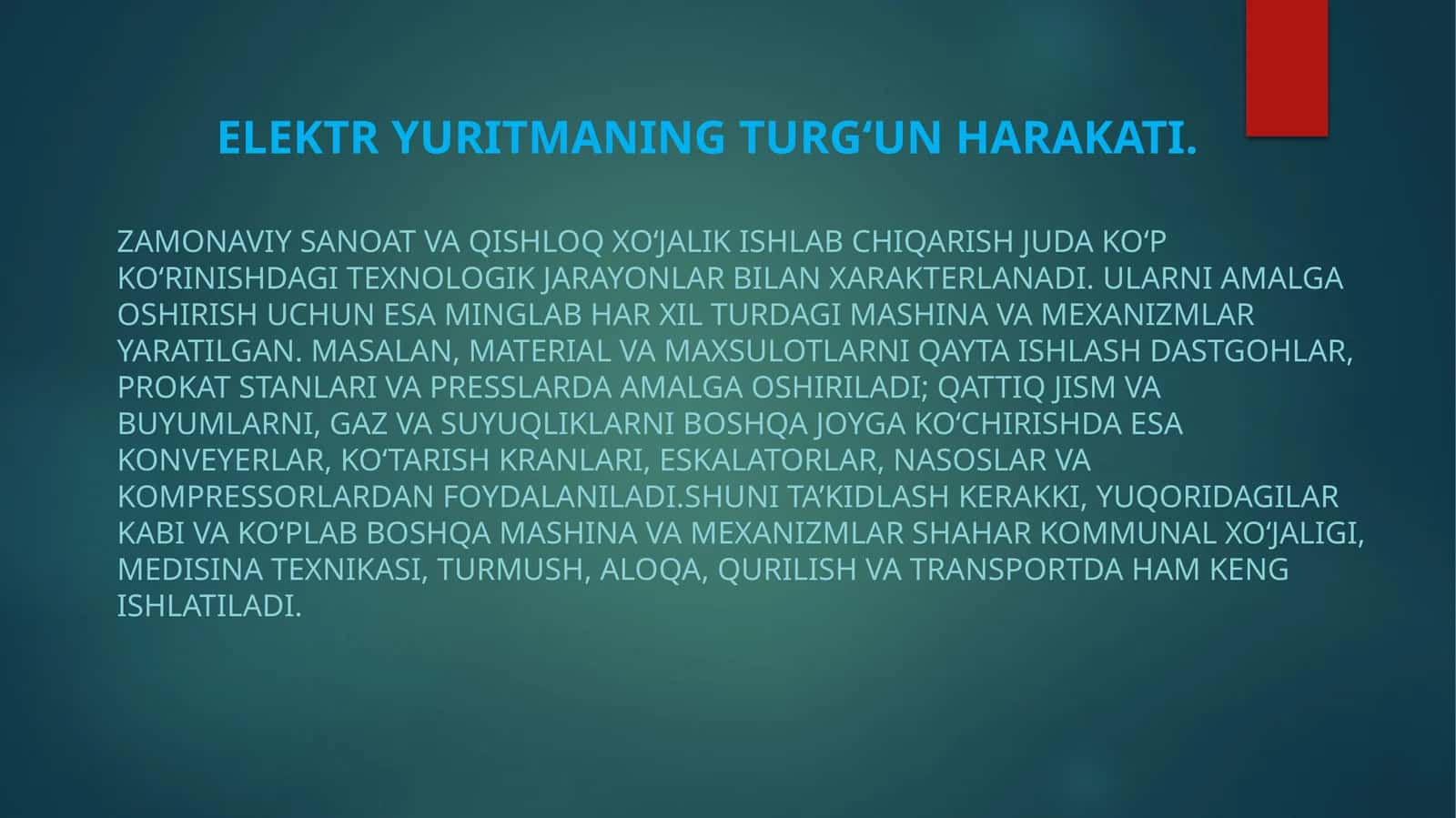 Elektr yuritmaning turgʻun harakti 1