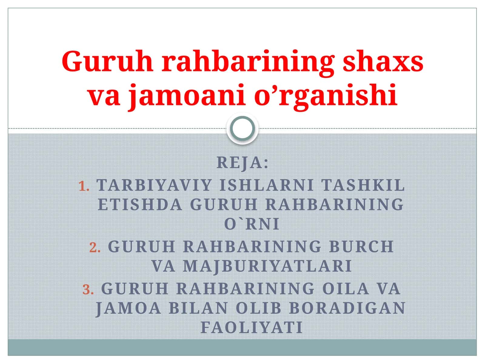Guruh rahbarining shaxs va jamoani o’rganishi 1