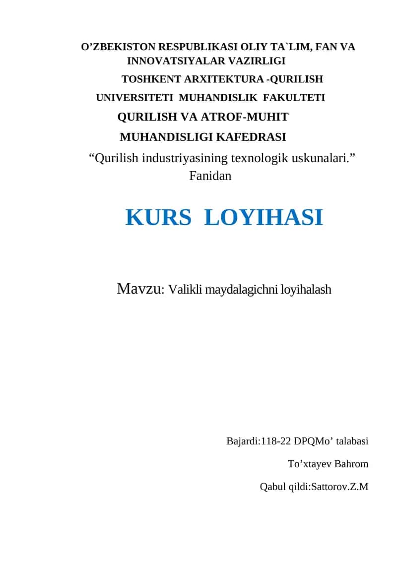 Valikli maydalagichni loyihalash 1