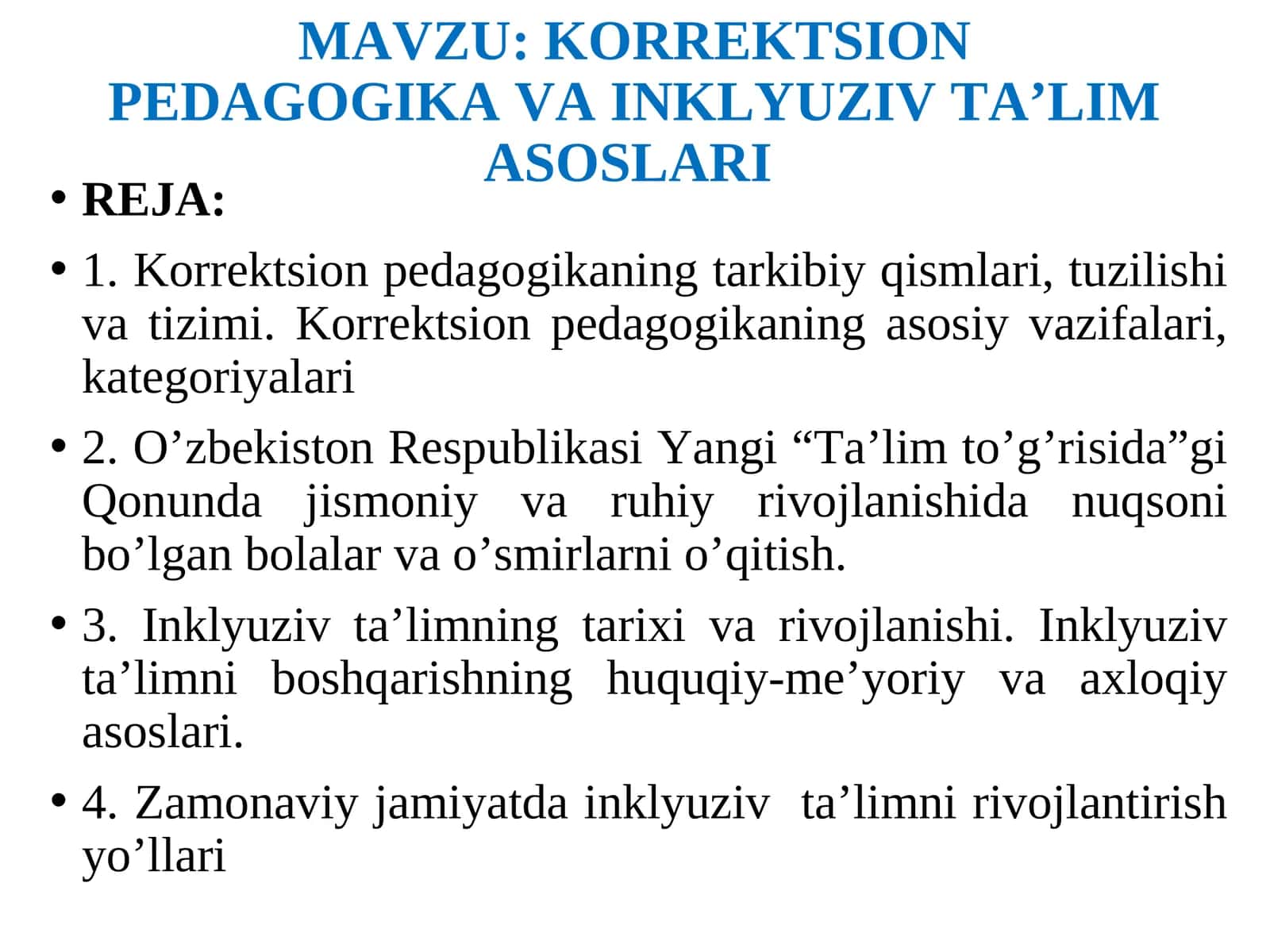KORREKTSION PEDAGOGIKA VA INKLYUZIV TA’LIM ASOSLARI 1