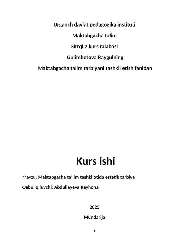 Maktabgacha talim estetik tarbiyasi 1