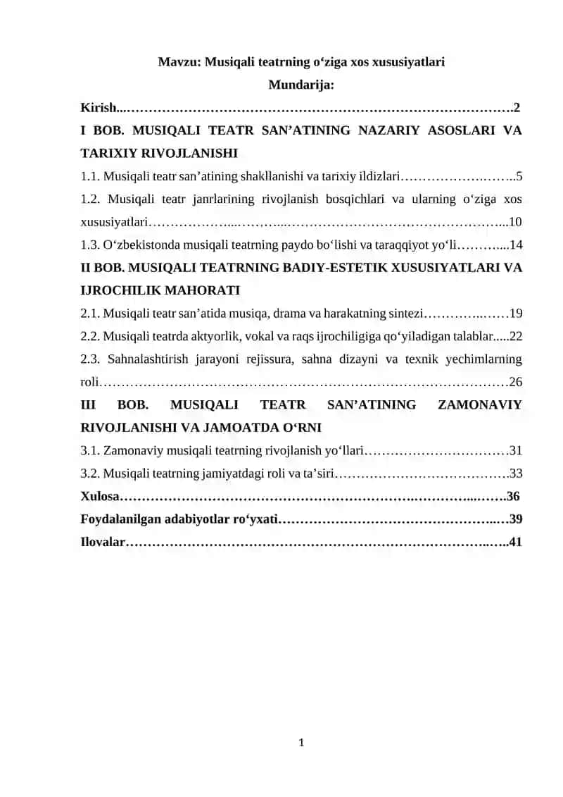 Musiqali teatrning o‘ziga xos xususiyatlari
