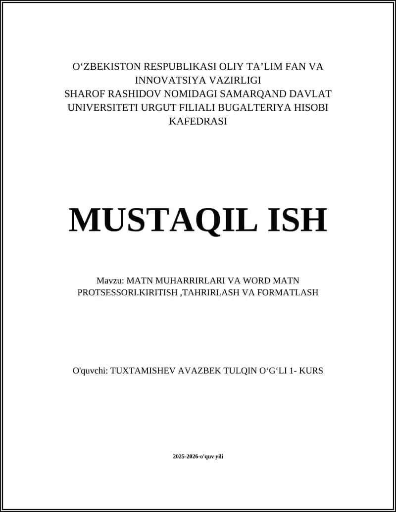MATN MUHARRIRLARI VA WORD MATN PROTSESSORI 1