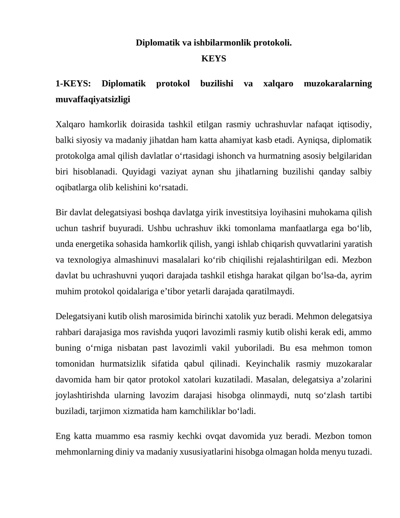 Diplomatik va ishbilarmonlik protokoli 1