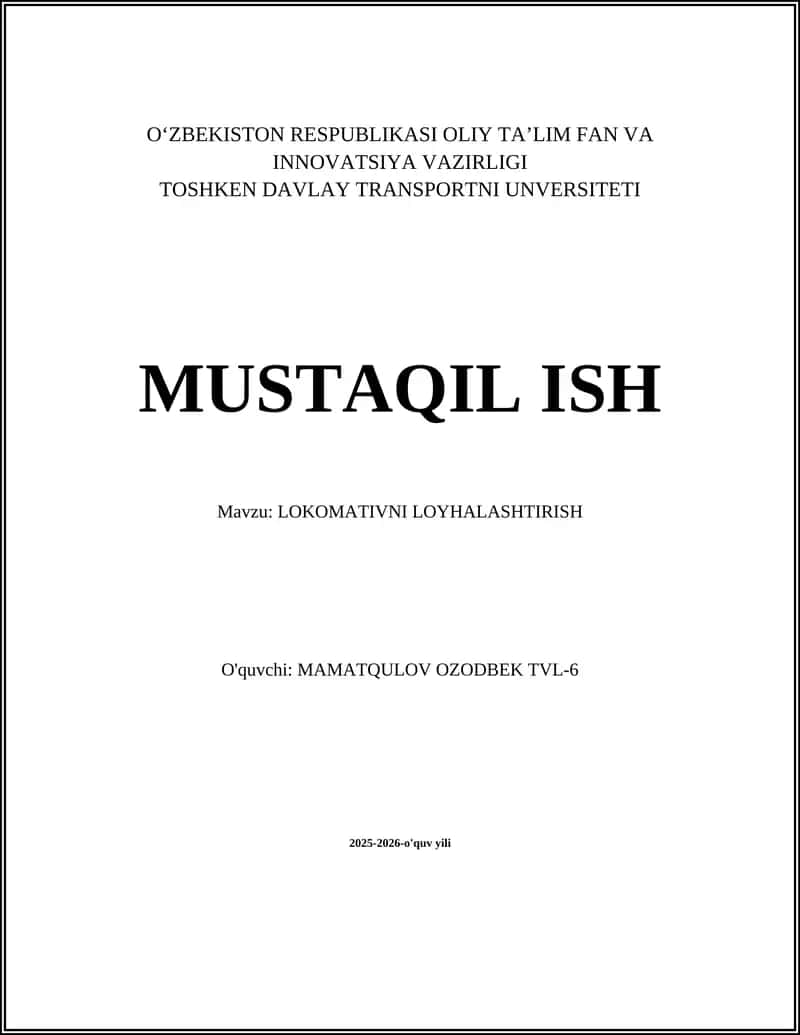 LOKOMATIVNI LOYHALASHTIRISH 1