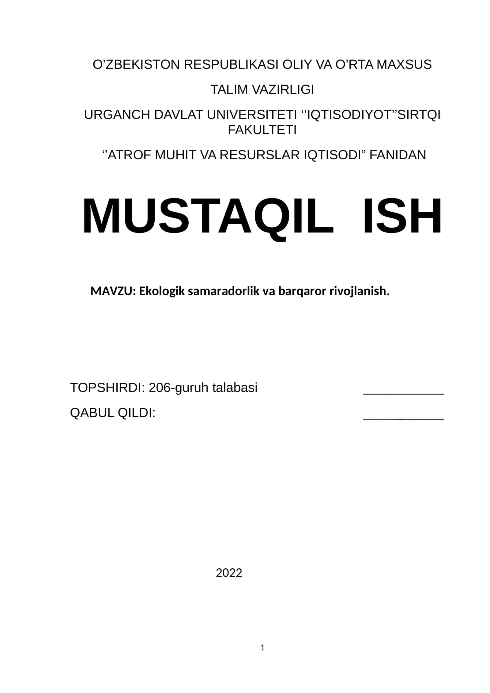 Barqaror rivojlanish 1