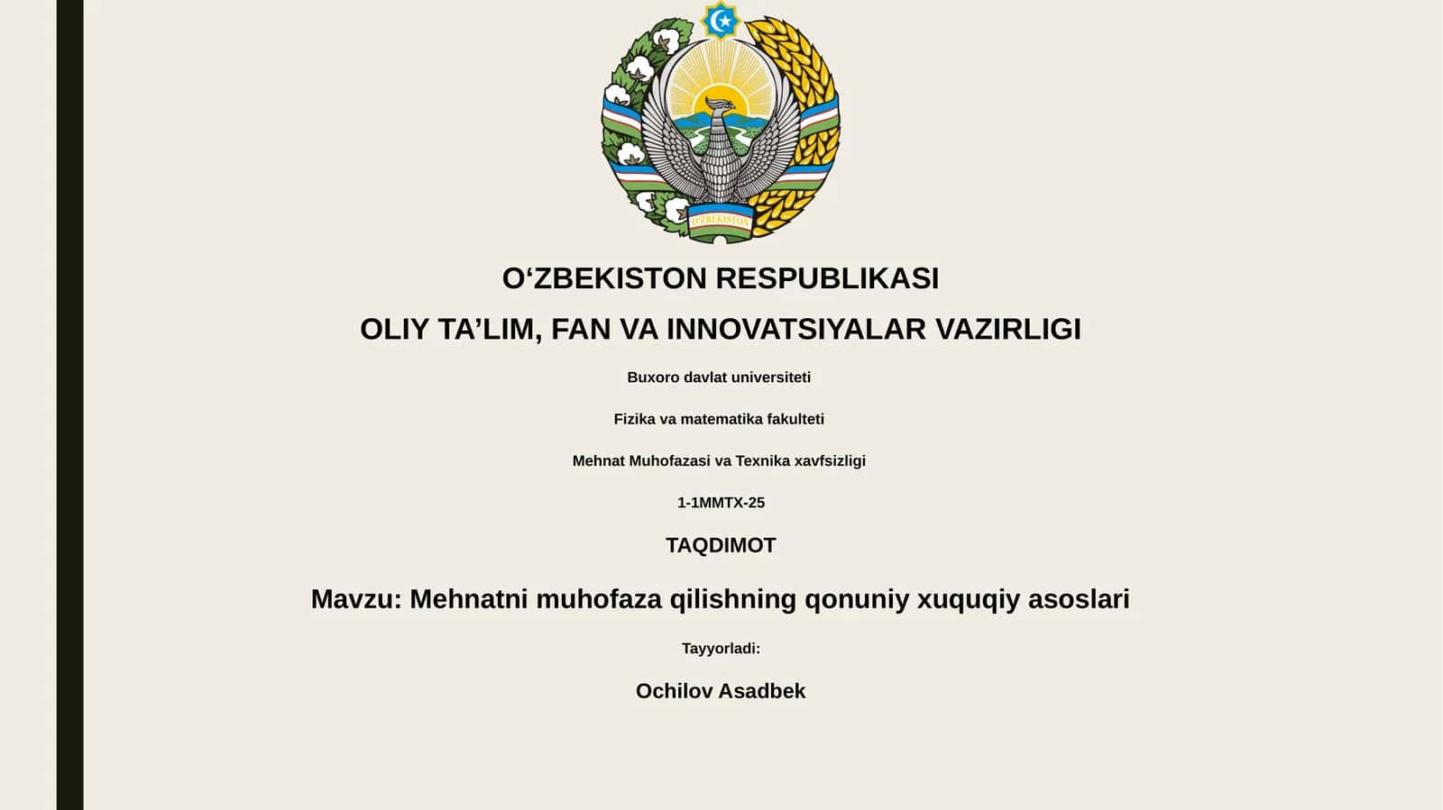 Mehnatni muhofaza qilishning qonuniy xuquqiy asoslari 1