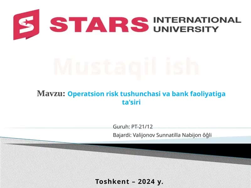 Operatsion risk tushunchasi va bank faoliyati g'oyasi 1