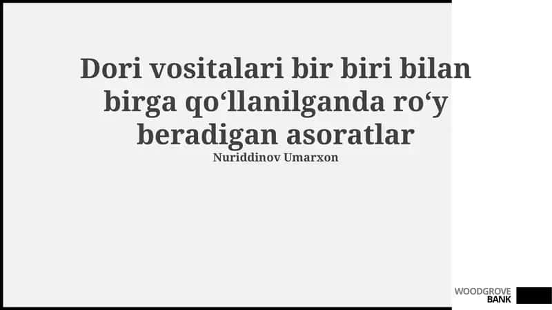 Dori vositalarining o'zaro ta'sir mexanizmlari 1
