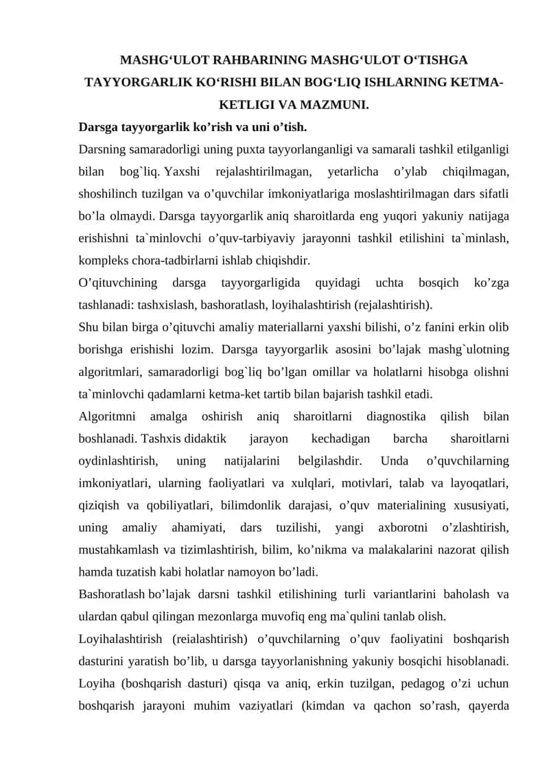 Darsga tayyorgarlik ko’rish va uni o’tish 1