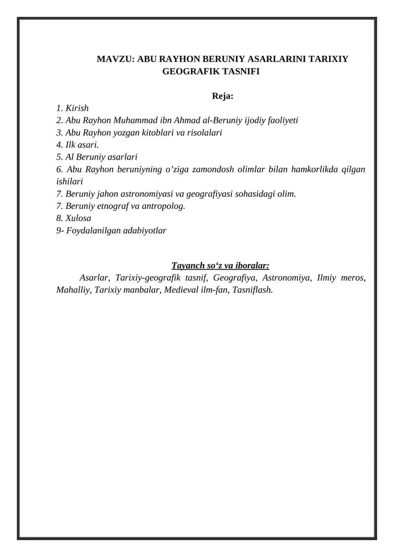 ABU RAYHON BERUNIY ASARLARINI TARIXIY GEOGRAFIK TASNIFI 1