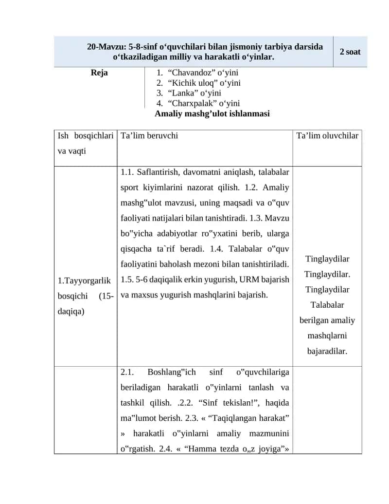 Jismoniy tarbiya darsidagi amaliy mashg'ulot 1