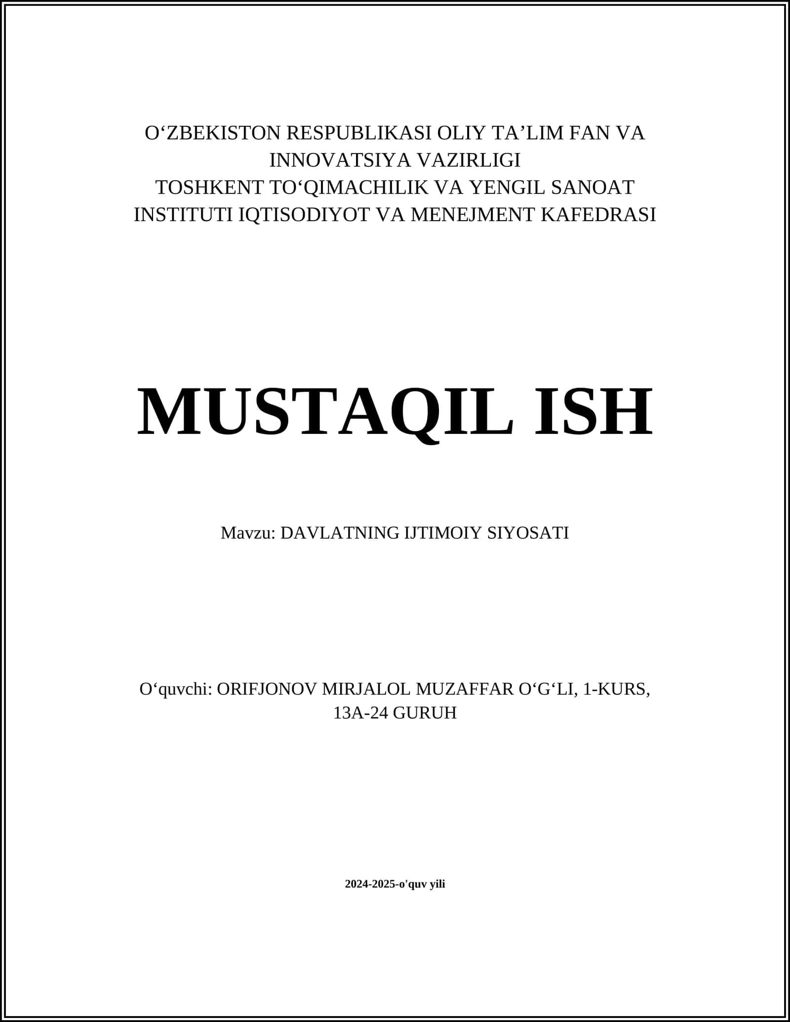 DAVLATNING IJTIMOIY SIYOSATI 1