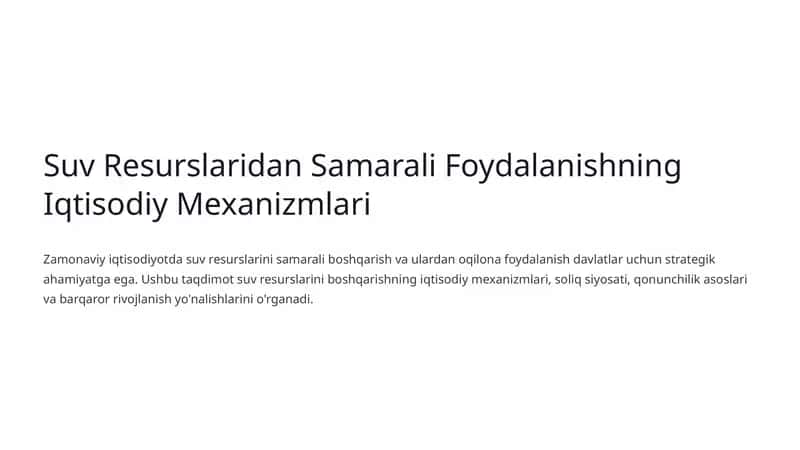 Suv Resurslaridan Samarali Foydalanishning Iqtisodiy Mexanizmlari 1