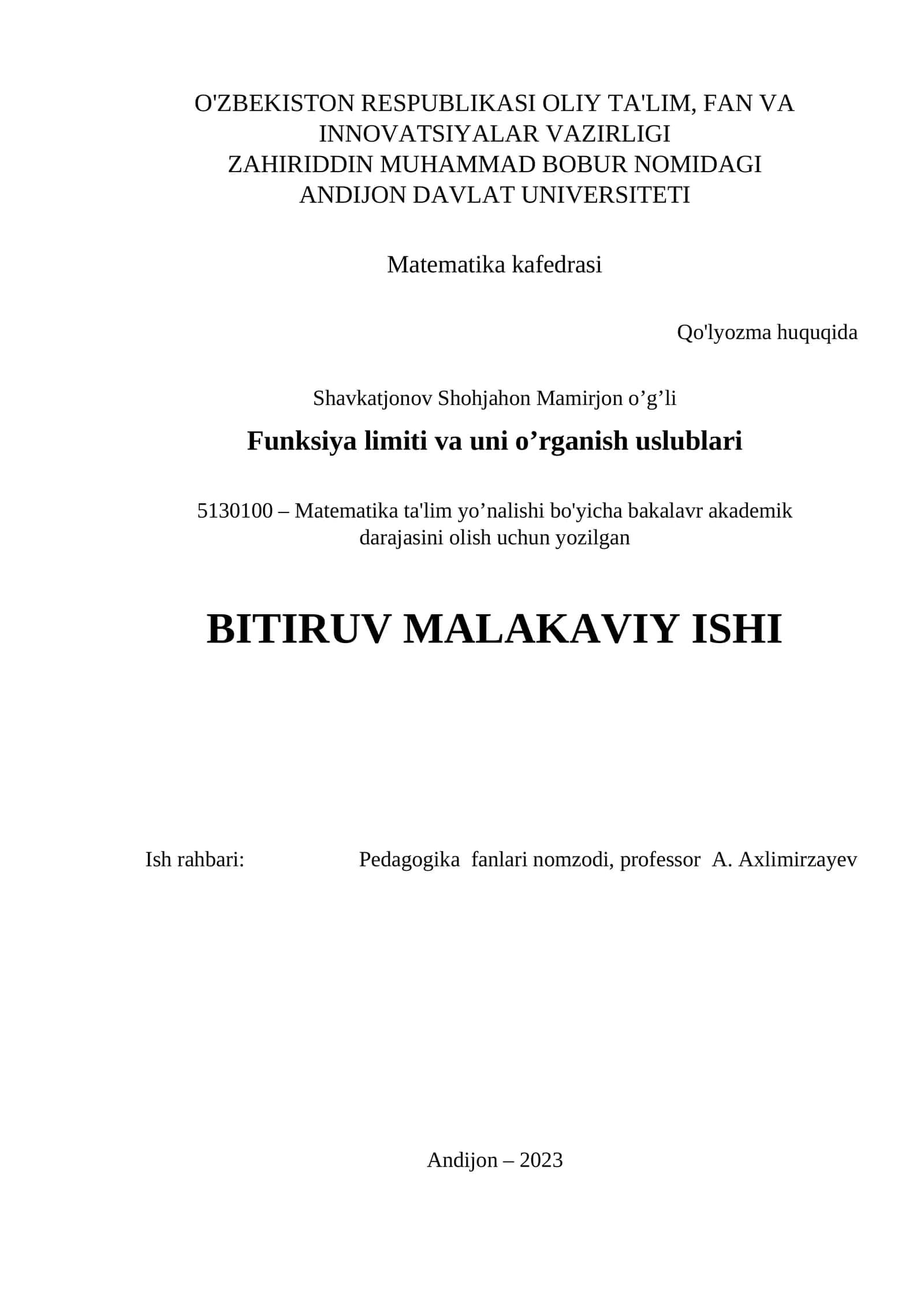 Funksiya limiti va uni o’rganish uslublari 1