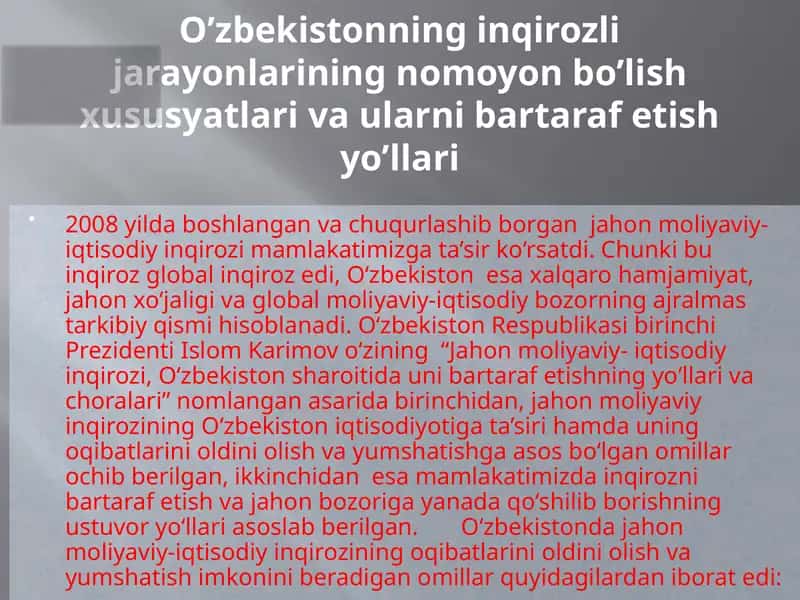 O'zbekiston G'aznasining Nomoyonlarini Bartaraf etish yo'llari 1
