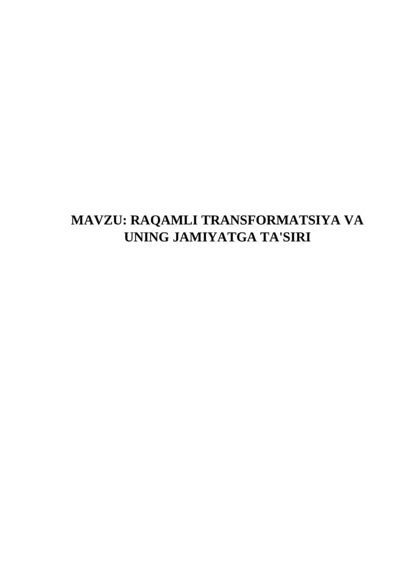 RAQAMLI TRANSFORMATSIYA VA UNING JAMIYATGA TA'SIRI 1
