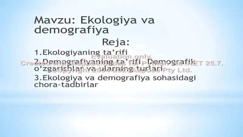 Ekologiya va demografiya haqida taqdimot 1