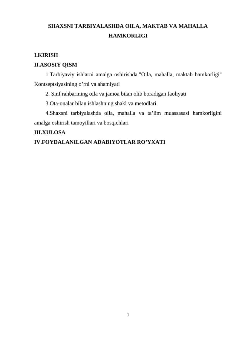 Oila, mahalla, maktab hamkorligi 1