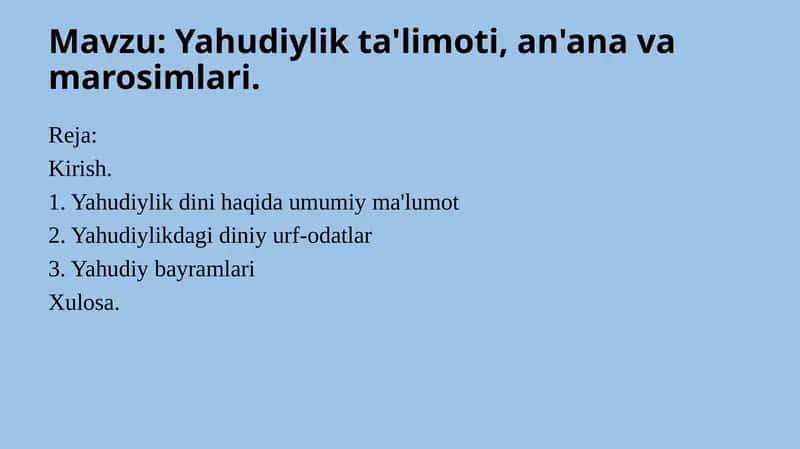 Yahudiylik ta'limoti, an'ana va marosimlari 1