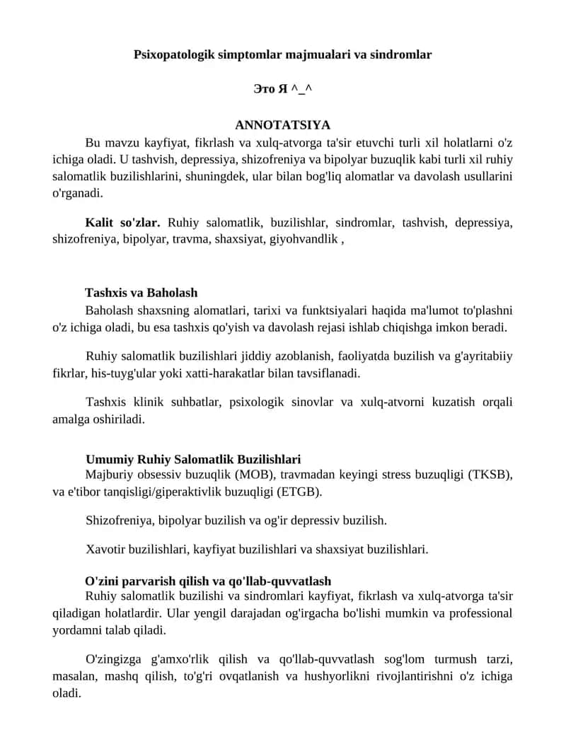 Psixopatologik simptomlar majmualari va sindromlar 1