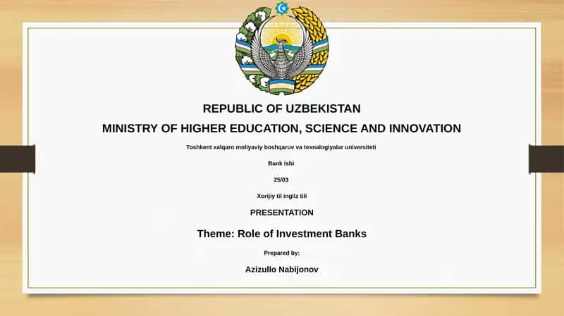 Toshkent xalqaro moliyaviy boshqaruv va texnologiyalar universiteti Bank ishi 1