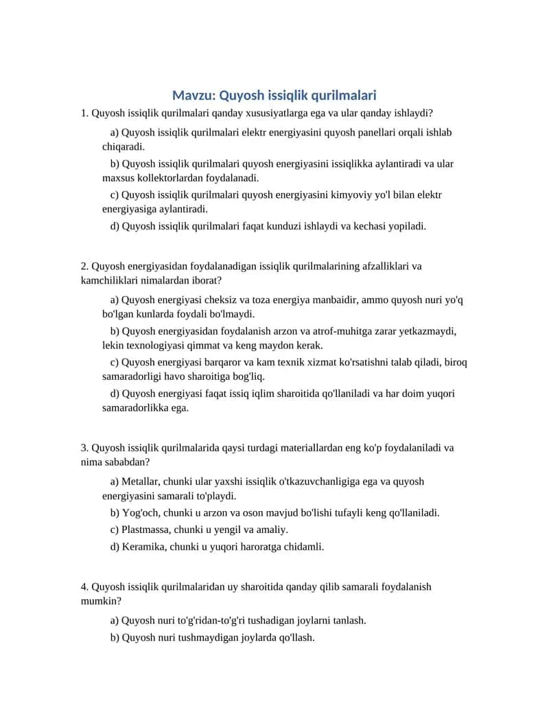 Quyosh issiqlik qurilmalari 1