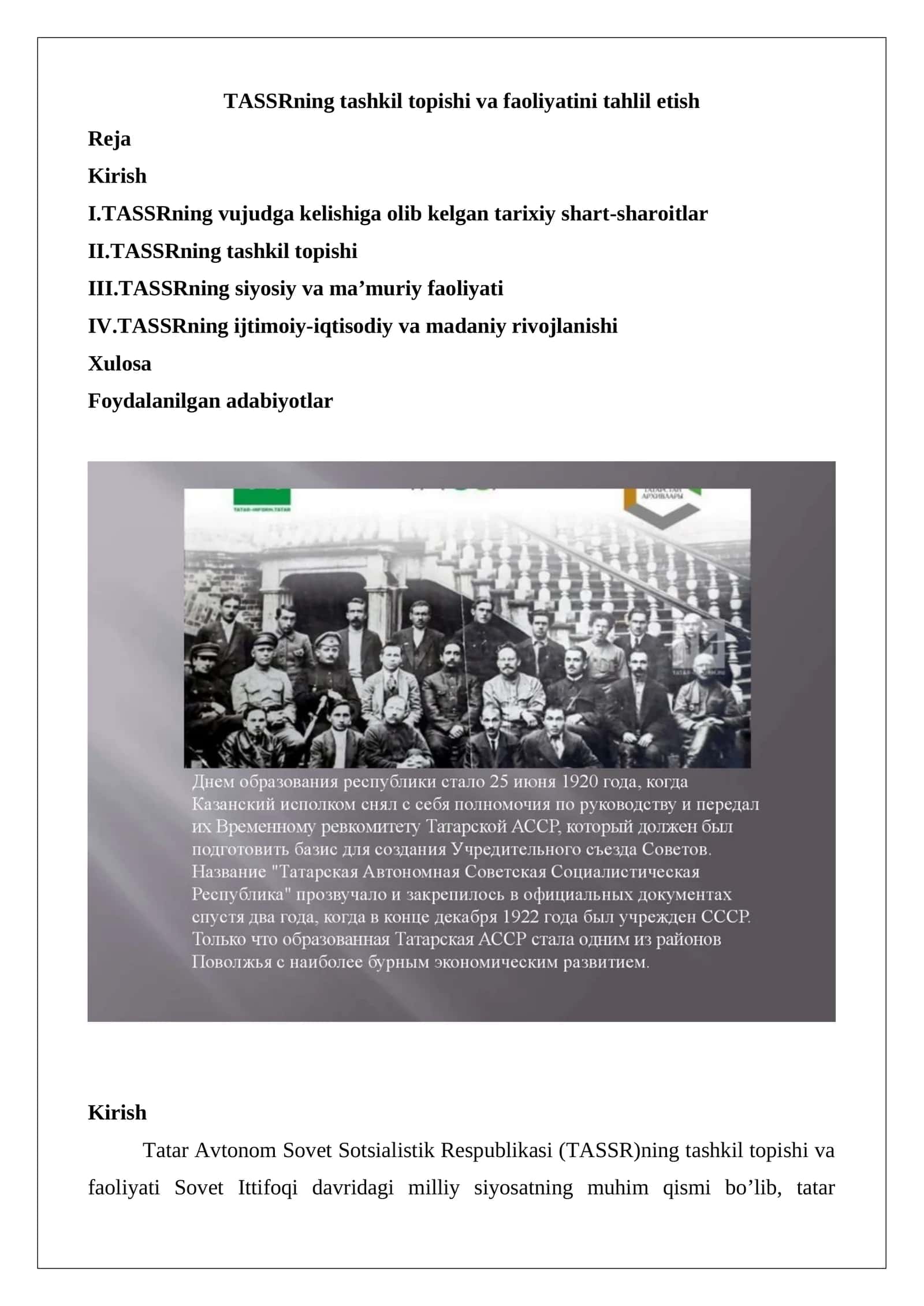 TASSRning tashkil topishi va faoliyatini tahlil etish 1