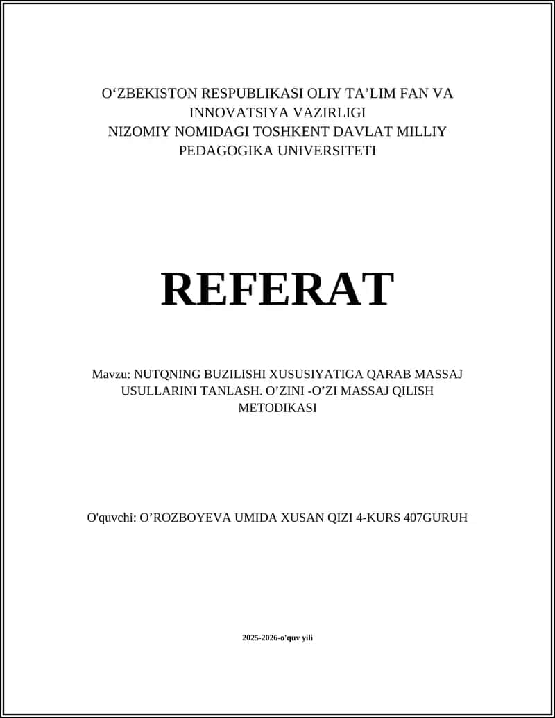 Nutqning buzilishi xususiyatiga qarab massaj usullarini tanlash 1