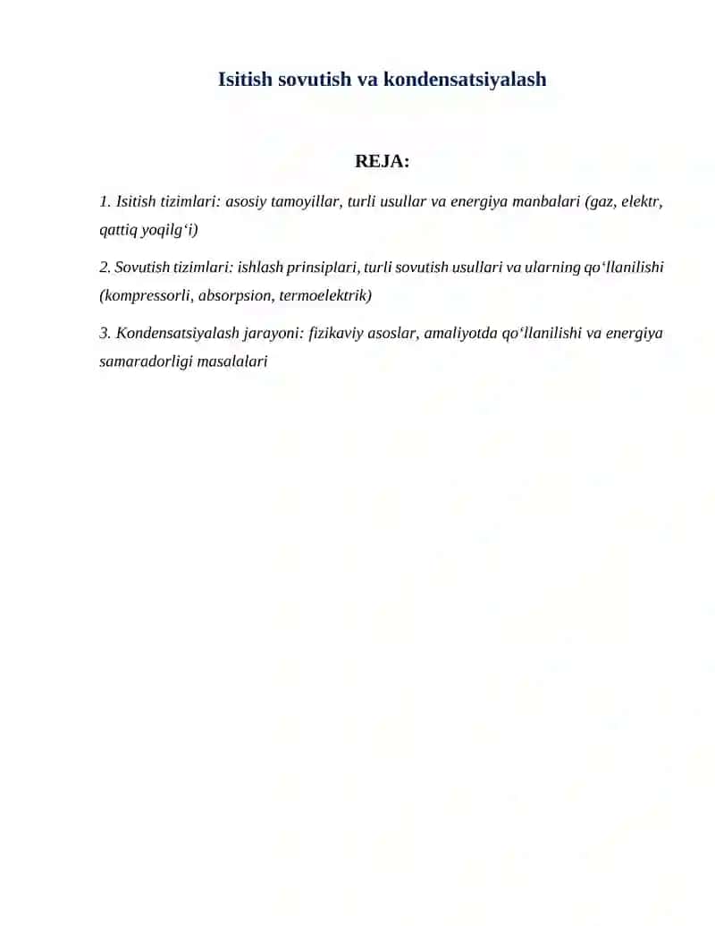Isitish sovutish va kondensatsiyalash