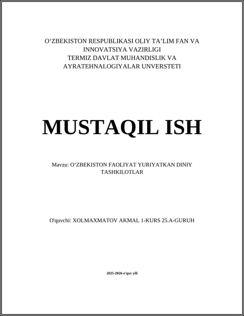 OʻZBEKISTON FAOLIYAT YURIYATKAN DINIY TASHKILOTLAR 1