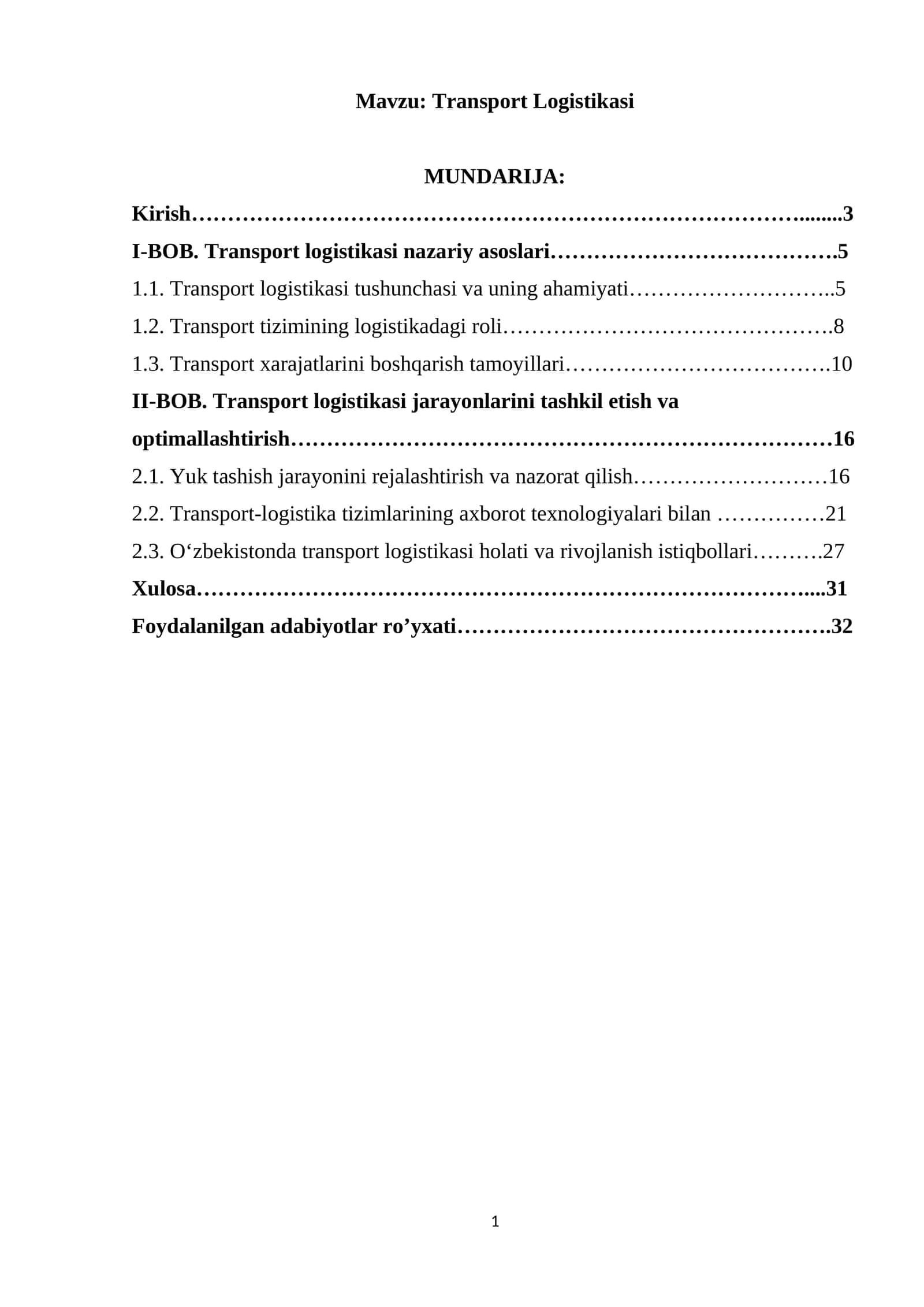 Transport Logistikasi 1