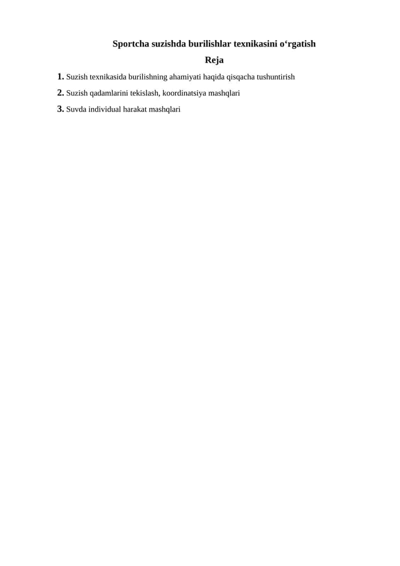 Sportcha suzishda burilishlar texnikasini o‘rgatish 1