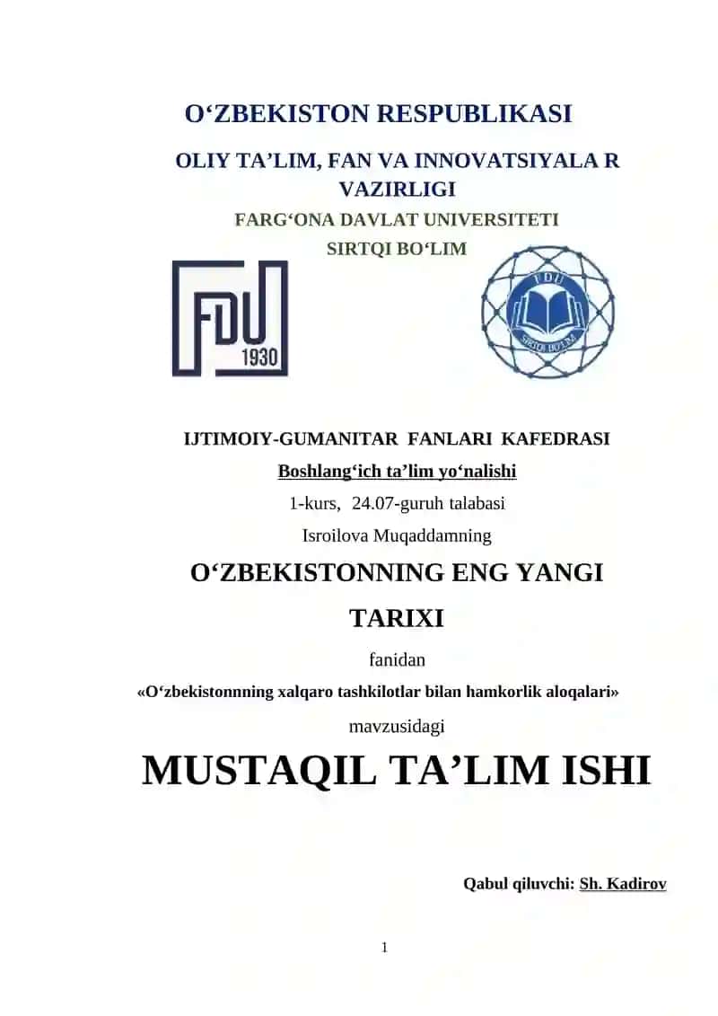 O‘zbekistonnning xalqaro tashkilotlar bilan hamkorlik aloqalari
