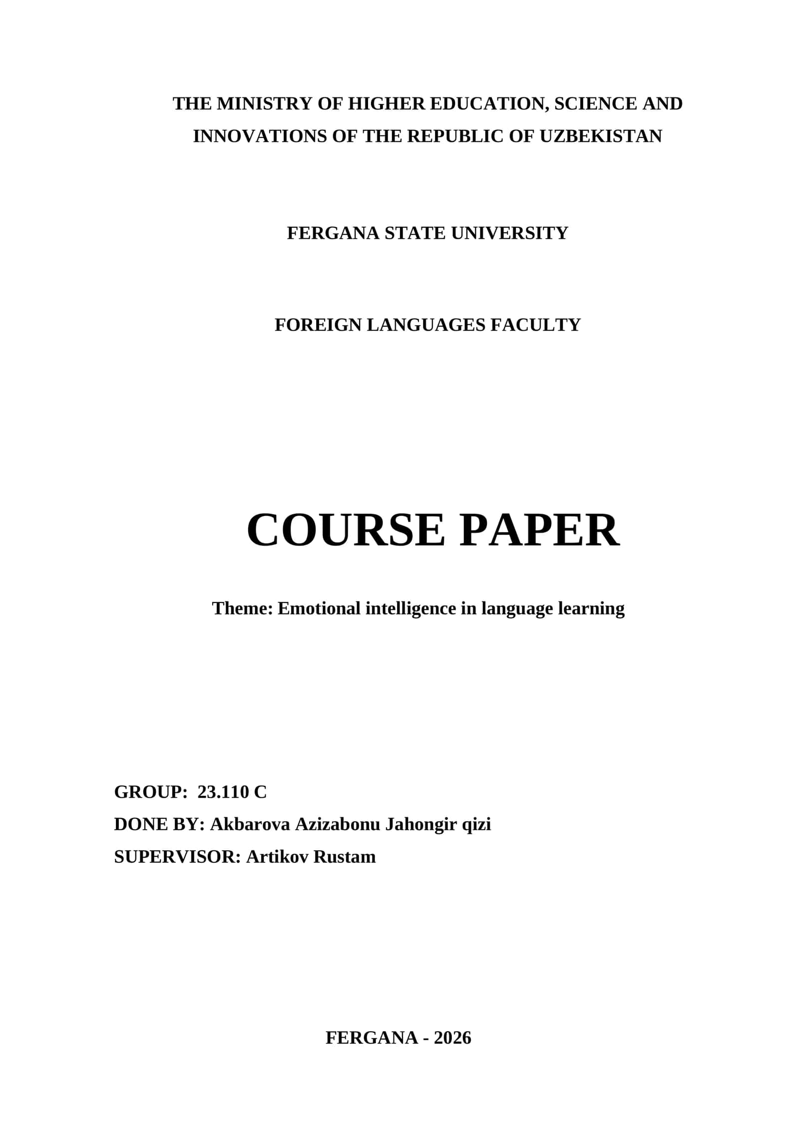 Course Paper on Emotional Intelligence in Language Learning 1