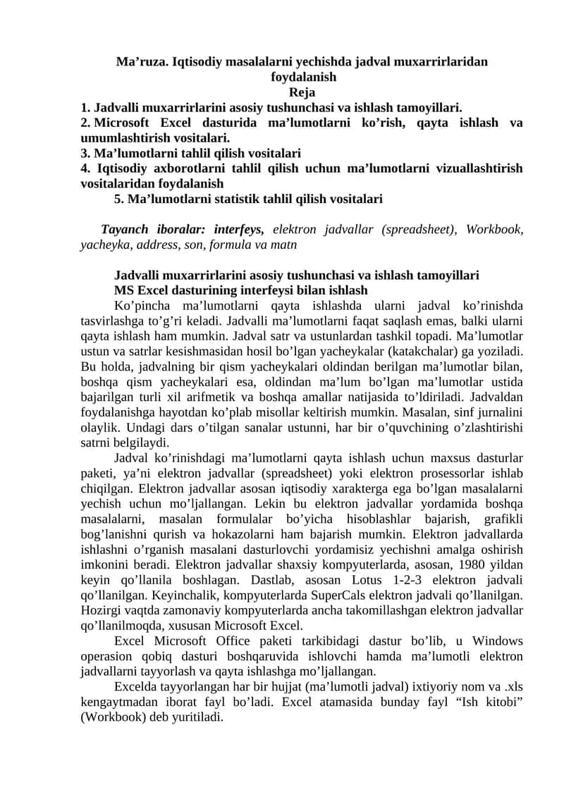 Jadval Muxarrirlarini Ishlatish 1