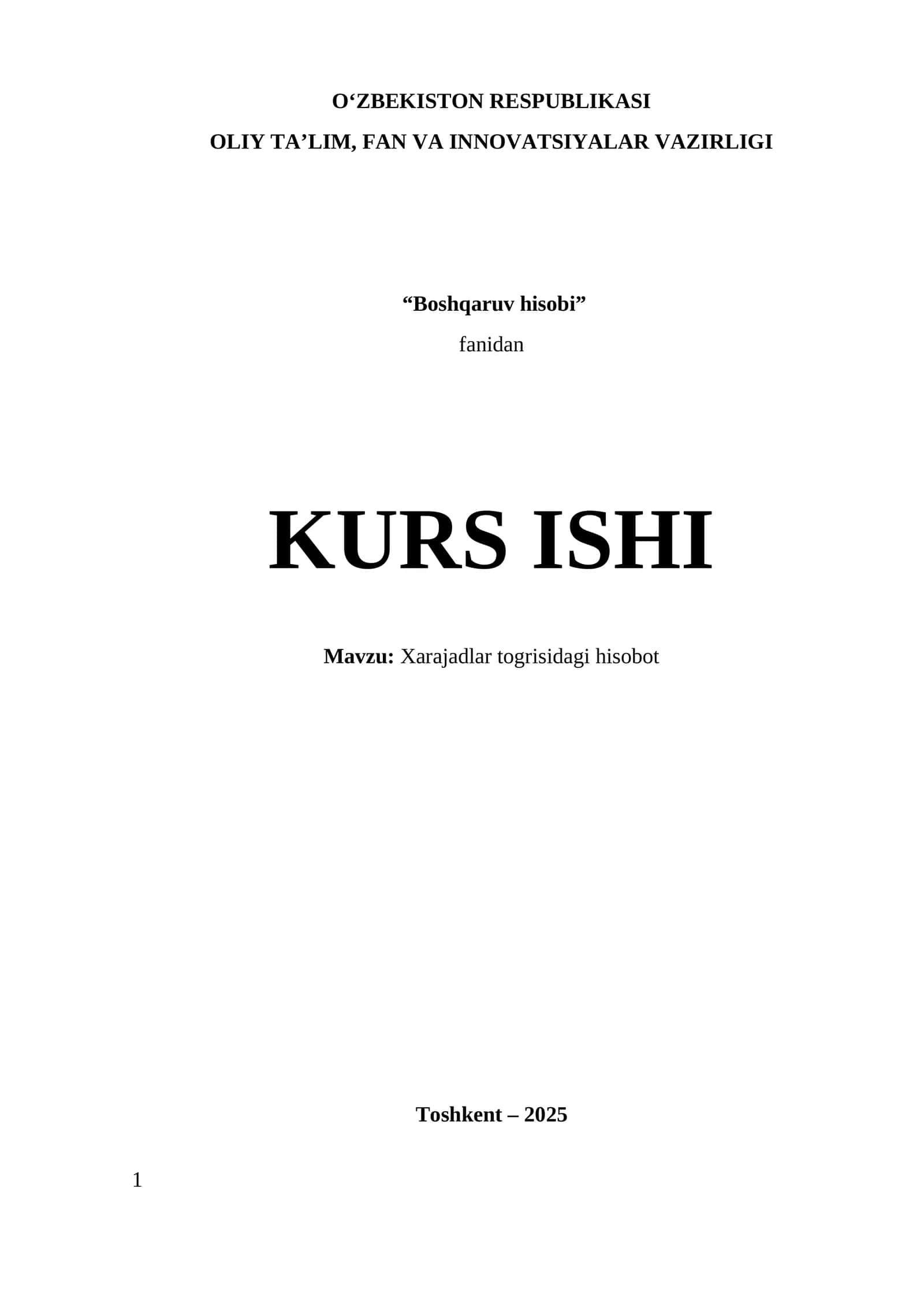 Xarajadlar togrisidagi hisobot 1