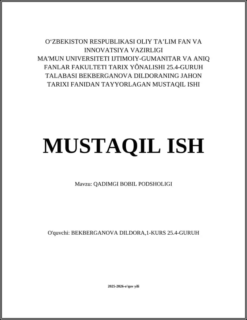QADIMGI BOBIL PODSHOLIGI 1