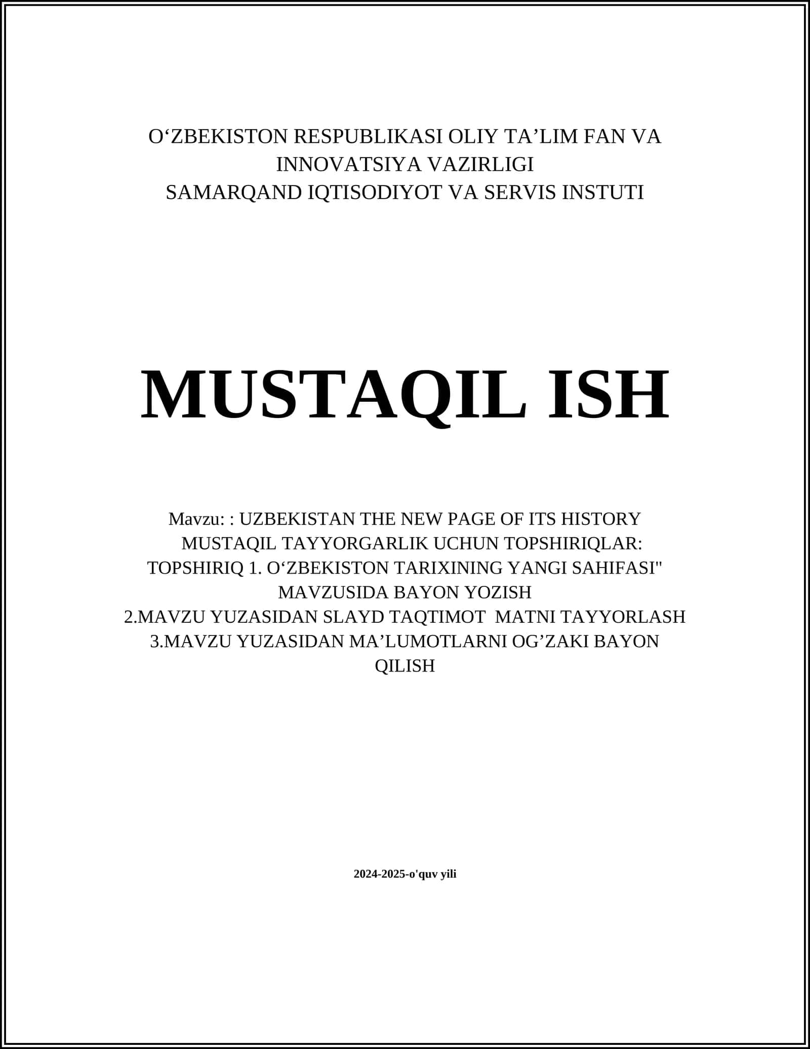 UZBEKISTAN THE NEW PAGE OF ITS HISTORY 1