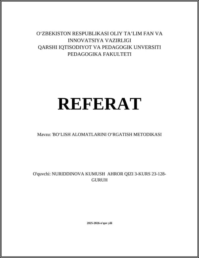 Bo‘lish alomatlarini o‘rgatish metodikasi 1