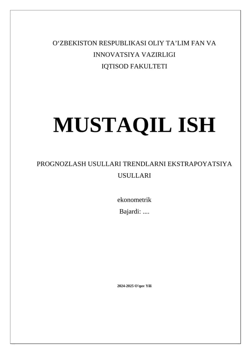 Prognozlash Usullari 1